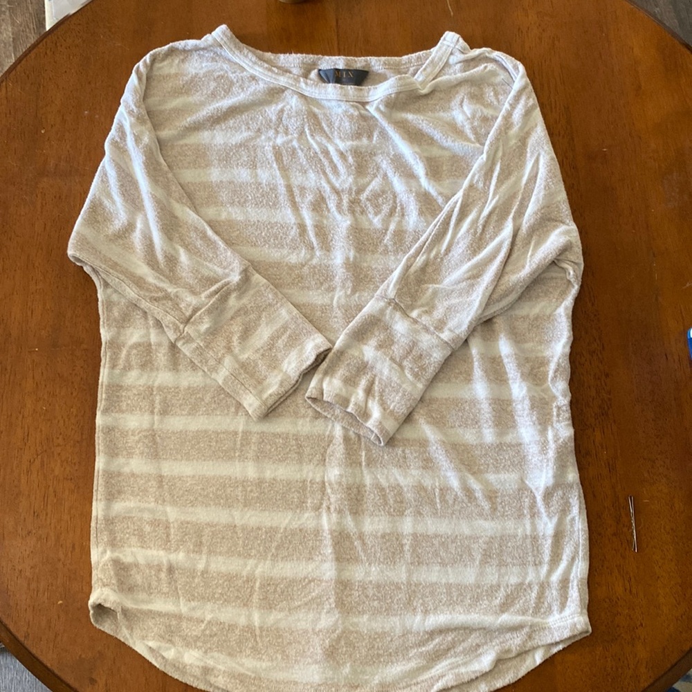 QUARTER SLEEVE STRIPE SWEATER